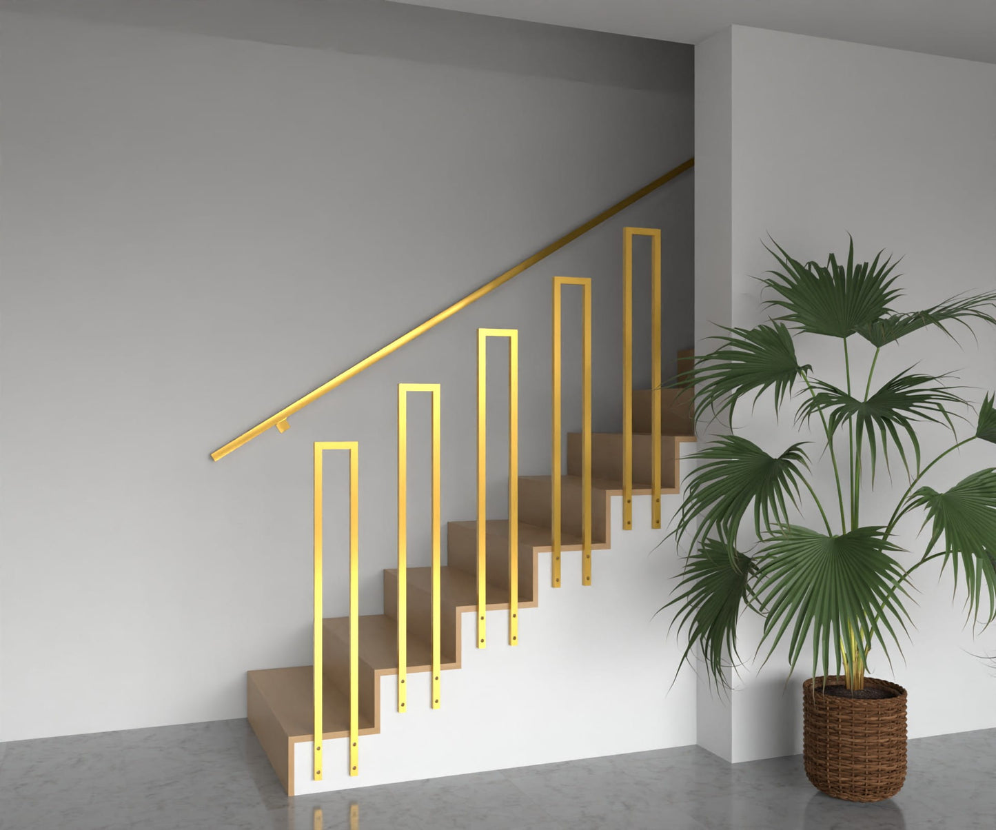 U Series Gold metal balustrade to the side of the staircase