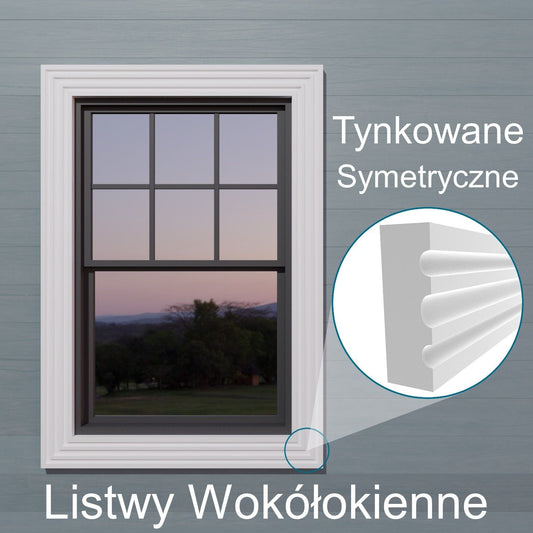 Symmetrical window strips, plastered, external stucco