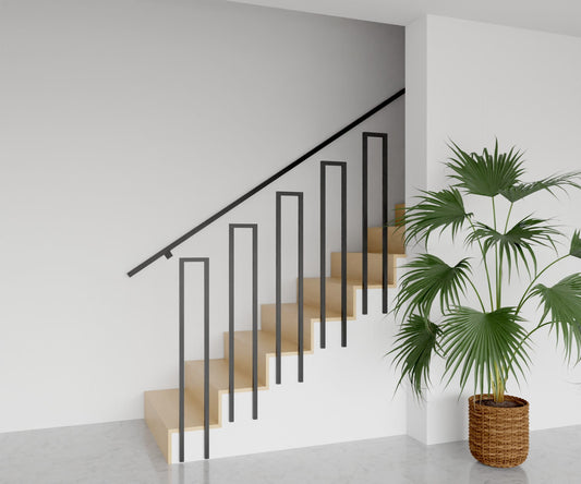 Metal balustrade U-series to the side of the staircase